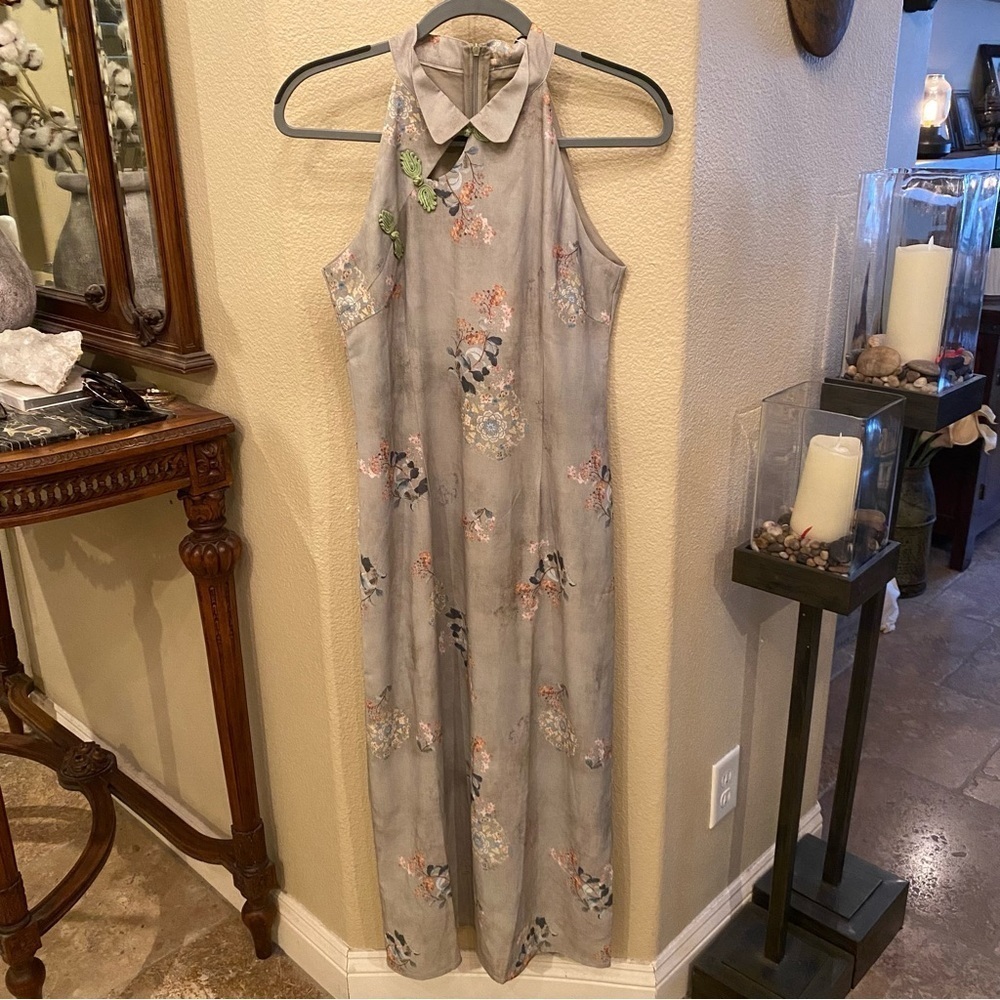 NWT~EIA Women Light Sage Floral Sleeveless Asian Maxi Dress Size S/M